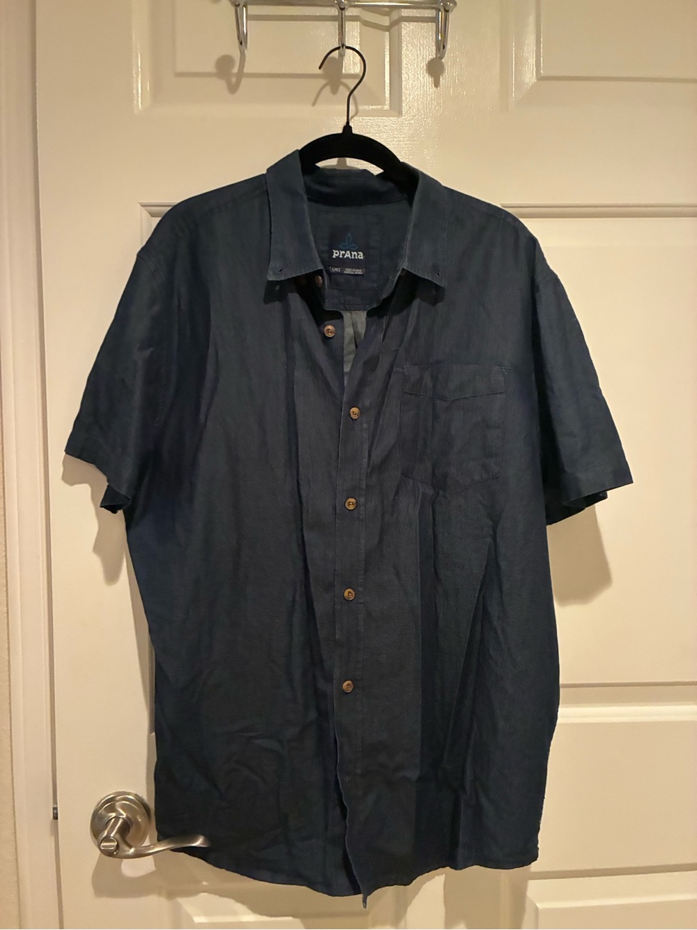Prana Men's Short-Sleeve Button-Up Shirt in Navy Blue